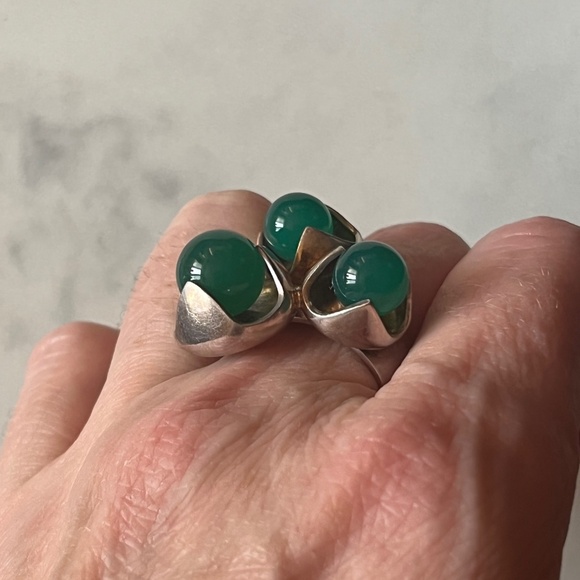KULTASEPPÄ SALOVAARA Finland Modernist Sterling Silver Ring Chrysoprase Sz 7 MCM - Picture 8 of 13